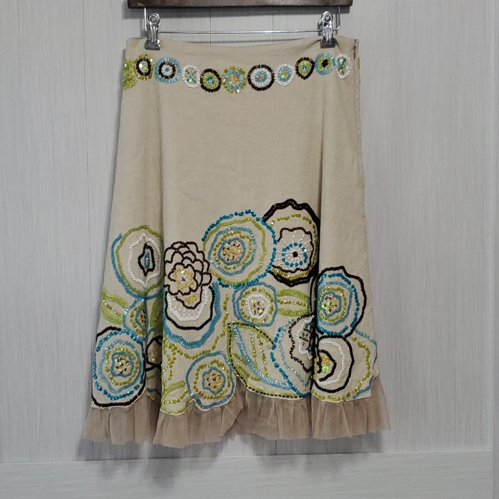 Basil & maude heavily beaded party midi skirt